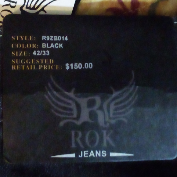 ROK Designer Demin Jeans Style#R9ZB014 Men's 42/33 Black - Picture 10 of 12